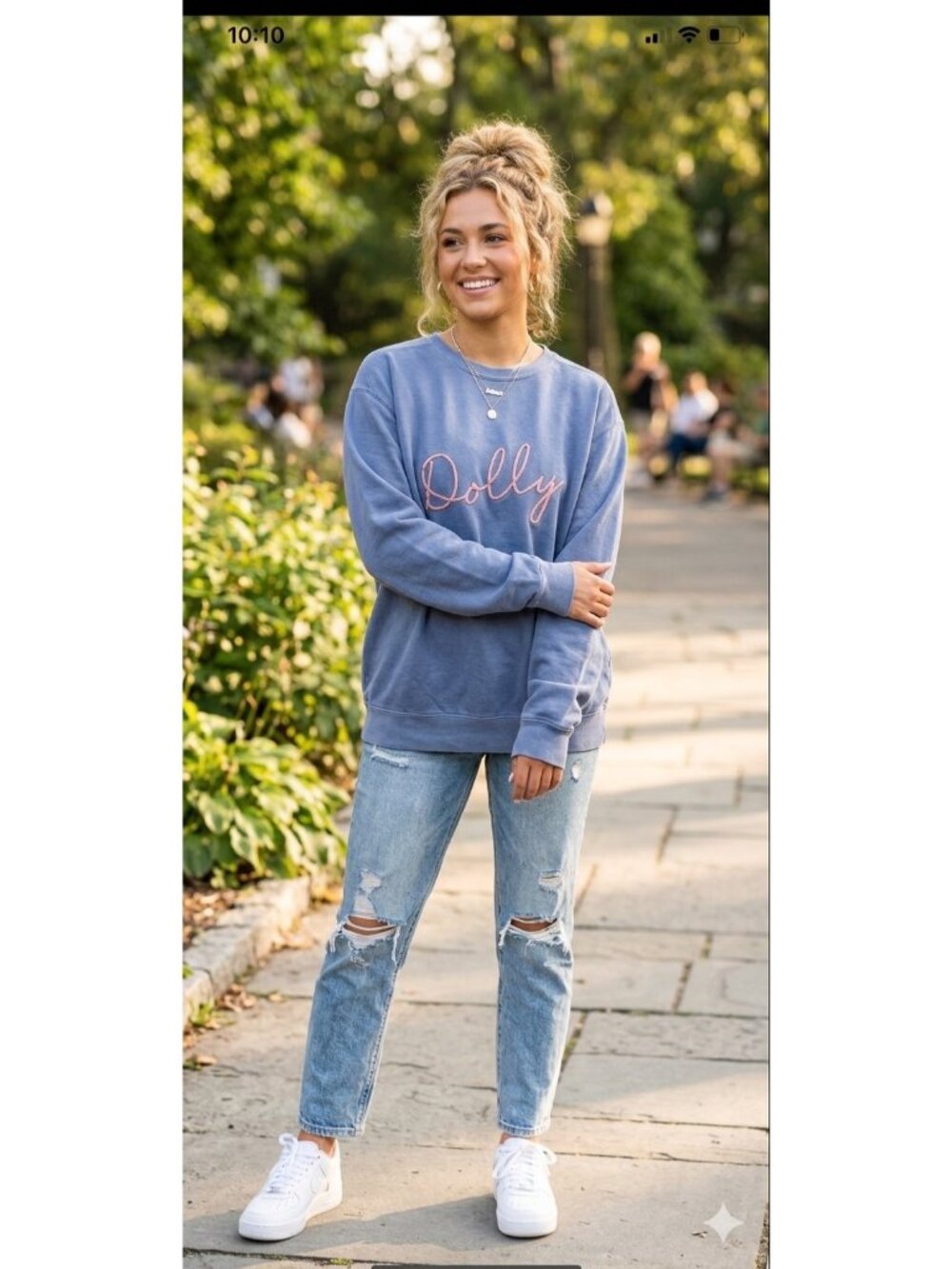 Comfort Colors Dolly Parton Embroidered Sweatshirt Blue Size L Cozy Western Cute